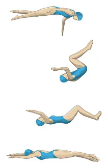 Four stages of swimmer performing rapid turn Four stages of swimmer performing rapid turn