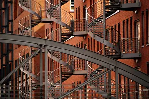 <b class=qtipBold><figcaption>Stairways on brick building</figcaption></b><br>Metal stairways on brick building.<br><em>© © 2011 Andrew Murray</em> Stairways on brick building