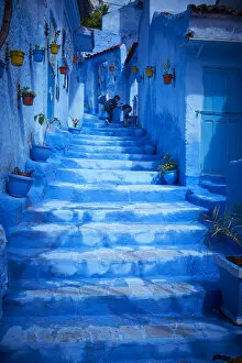 Step Collection: Steps of colorful blue historical village