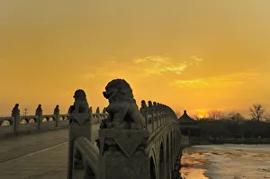 Stone Lions on 17 Arch Bridge, summer palace Stone Lions on 17 Arch Bridge, summer palace