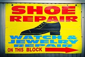 Good shoes will take you good places Collection: Store sign of shoe repair shop in New York City, USA