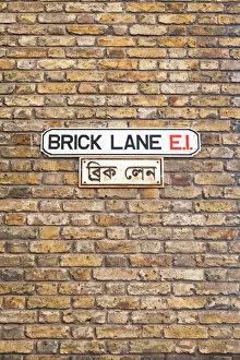 Brick Gallery: Street sign, Brick Lane, on brick wall, East London, London, London region, England, United Kingdom