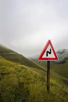 Street sign on the way to the Forca di Presta pass, Monte Sibillini, Apennines Mountains Street sign on the way to the Forca di Presta pass, Monte Sibillini, Apennines Mountains