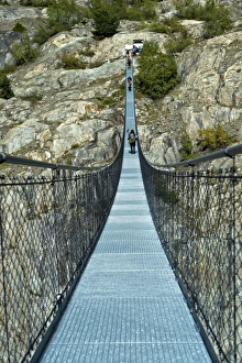 Stressed-ribbon bridge across Massa Gorge, Belalp tourism region, Canton of Valais Stressed-ribbon bridge across Massa Gorge, Belalp tourism region, Canton of Valais