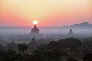 Burmese Collection: Sunrise over the temples of Bagan, Myanmar