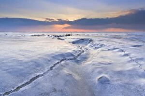 Mud Flat Gallery: Sunset on the frozen North Sea, Lower Saxony, Germany, Europe - IMPORTANT Non-exclusive usage