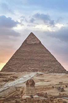 Middle East Collection: Sunset, Sphinx (foreground), The Pyramid of Chephren (background), The Pyramids of Giza