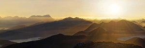 Sunset with view on the Jachenau with Walchensee and Zugspitze with Wetterstein range Sunset with view on the Jachenau with Walchensee and Zugspitze with Wetterstein range