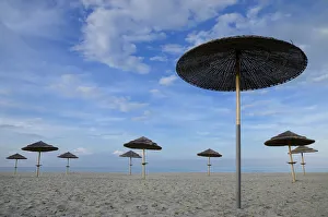 Sunshades on the beach, near Bastia, Corsica, France Sunshades on the beach, near Bastia, Corsica, France