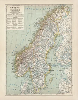 Sweden and Norway, lithograph, published in 1878 Sweden and Norway, lithograph, published in 1878