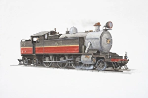 Tank engine with a coal bunker, side view Tank engine with a coal bunker, side view