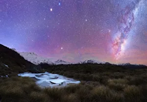 Tarns frozen with ice and milkyway sky above Tarns frozen with ice and milkyway sky above
