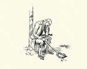 Tired fiddler alone at the end of the dance, Victorian 19th Century Tired fiddler alone at the end of the dance, Victorian 19th Century
