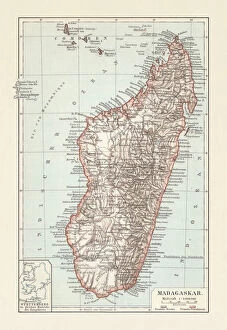 Topografic map of Madagascar, lithograph, published in 1897