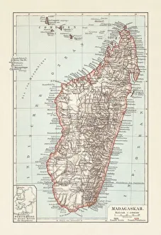 Topografic map of Madagascar, lithograph, published in 1897 Topografic map of Madagascar, lithograph, published in 1897