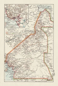 Topographic map of Cameroon, lithograph, published in 1897