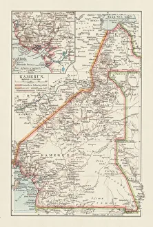 Topographic map of Cameroon, lithograph, published in 1897 Topographic map of Cameroon, lithograph, published in 1897