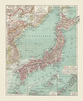 Topographic map of Japan and Corea, lithograph, published 1897 Topographic map of Japan and Corea, lithograph, published 1897