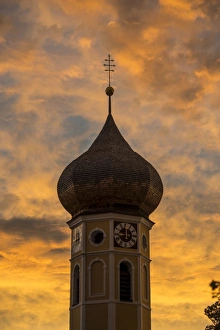 Tower of the abbey church of St. Martin, Fischbachau, Upper Bavaria, Bavaria, Germany Tower of the abbey church of St. Martin, Fischbachau, Upper Bavaria, Bavaria, Germany