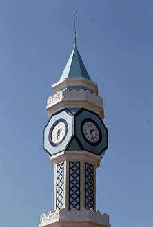 Tower with clock and blue ceramic tiles, Manavgat, Turkey Tower with clock and blue ceramic tiles, Manavgat, Turkey