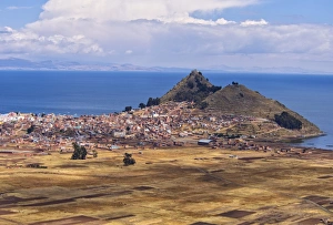 The town of Copacabana on the shores of the lake Titicaca, Bolivian plateau Altiplano The town of Copacabana on the shores of the lake Titicaca, Bolivian plateau Altiplano