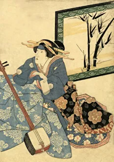 Images Dated 6th March 2012: Traditional Japanese Woodblock female musician
