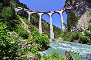 Train Company Gallery: A train of the Rhaetian Railway on the Landwasser Viaduct, UNESCO World Heritage Site