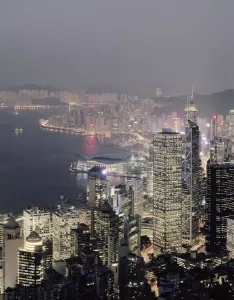 Prints of buildings of financial district Travel Imagery Prints: Fine Art Print of Hong Kong Skyline at Dusk