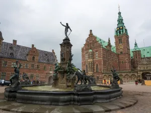 Prints of Frederiksborg Palace is situated on three islets in the castle lake in Hiller├©d, north of Copenhagen Travel Imagery Prints: Frederiksborg Castle Print: Dutch Renaissance Palace on Three Islets