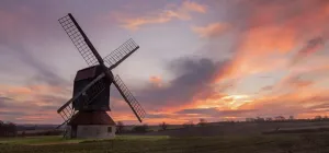 Prints of Stevington Windmill, Bedford, UK. December 16, 2012. Sunrise at Stevington Windmill. Scene shows a windmill in a field in Bedford, UK Bedfordshire Prints: Stevington Windmill Print, Bedford UK Sunrise
