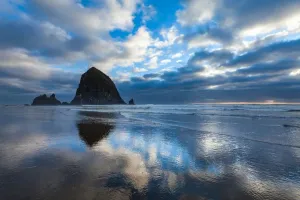 Prints of The dramatic sea stack of Haystack Rock on Cannon Beach Landscapes Prints: Haystack Rock Print: Cannon Beach Sea Stack Landscape