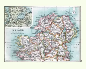 County Londonderry Prints: 19th Century Antique Map Print of Londonderry, Northern Ireland