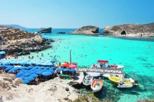 Prints of The Blue Lagoon is one of the best beaches in Malta, situated between the island of Comino and the islet of Cominotto Malta Prints: Blue Lagoon Camino Island Malta Print