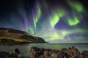 Icelandic Coast Aurora Borealis Print