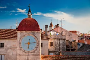 Travel Photography From John And Tina Reid Prints: Trogir Old Town Skyline Print - Tower Clock Dominates