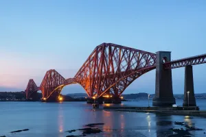 Prints of The Forth Bridge over the Firth of Forth taken from South Queensferry. The Bridge is a UNESCO World Heritage Site Bridge Prints: Forth Rail Bridge Dusk Print - UNESCO World Heritage Site
