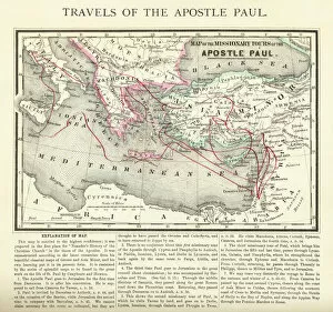 Macedonia Collection: Travels of The Apostle Paul Map Engraving
