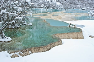 Travertine banks form Five-Colored Pool, Huanglong National Park, Sichuan Province, China Travertine banks form Five-Colored Pool, Huanglong National Park, Sichuan Province, China