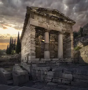 The treasure of the Athenians at Delphi oracle archeological site The treasure of the Athenians at Delphi oracle archeological site