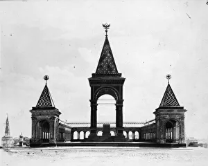 <b class=qtipBold><figcaption>Tsar's Memorial</figcaption></b><br>February 1928: The memorial to Tsar Alexander has been destroyed by the Bolsheviks leaving only these structures. (Photo by Topical Press Agency/Getty Images) Tsar's Memorial