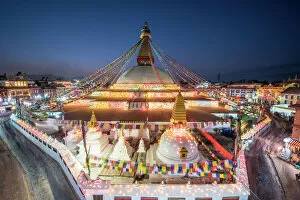 Religious Architecture Gallery: Twilight at the Boudhanath Stupa in Kathmandu, Nepal