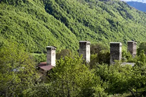 Typical Svanetian tower in Mestia of Georgia Typical Svanetian tower in Mestia of Georgia