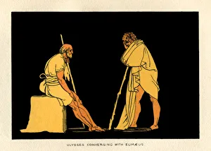 <b class=qtipBold><figcaption>Ulysses conversing with Eumaeus</figcaption></b><br>Ulysses conversing with Eumaeus. From aStories From Homera by the Rev. Alfred J. Church, M.A.; illustrations from designs by John Flaxman. Published by Seeley, Jackson & Halliday, London, 1878.<br><em>© Linda Steward</em> Ulysses conversing with Eumaeus