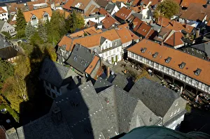 UNESCCO World Heritage Site view at Schuhhof picturesque old town from tower of Marktkirche Goslar Lower Saxony Germany UNESCCO World Heritage Site view at Schuhhof picturesque old town from tower of Marktkirche Goslar Lower Saxony Germany