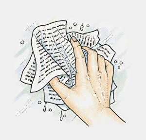 Using newspaper scrunched in a ball to buff windows after washing Using newspaper scrunched in a ball to buff windows after washing