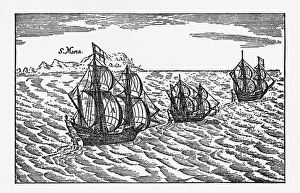 Van Noort Sailing the Strait of Magellan, Engraving of 1600 Van Noort Sailing the Strait of Magellan, Engraving of 1600