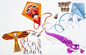 Various designs of colorfully decorated kites Various designs of colorfully decorated kites