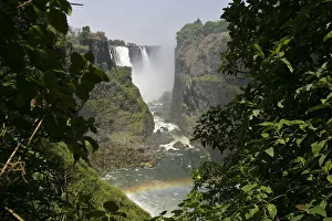 Victoria Falls with rainbow, view from Zimbabwe, Zambezi River, Zambia, Zimbabwe, Africa Victoria Falls with rainbow, view from Zimbabwe, Zambezi River, Zambia, Zimbabwe, Africa