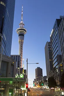 Victoria Street West, Skytower and skyscrapers at night, Auckland, Auckland Region Victoria Street West, Skytower and skyscrapers at night, Auckland, Auckland Region