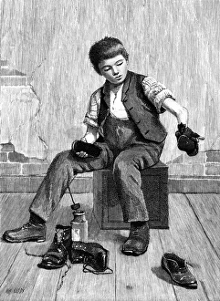 Victorian boy shining shoes Victorian boy shining shoes